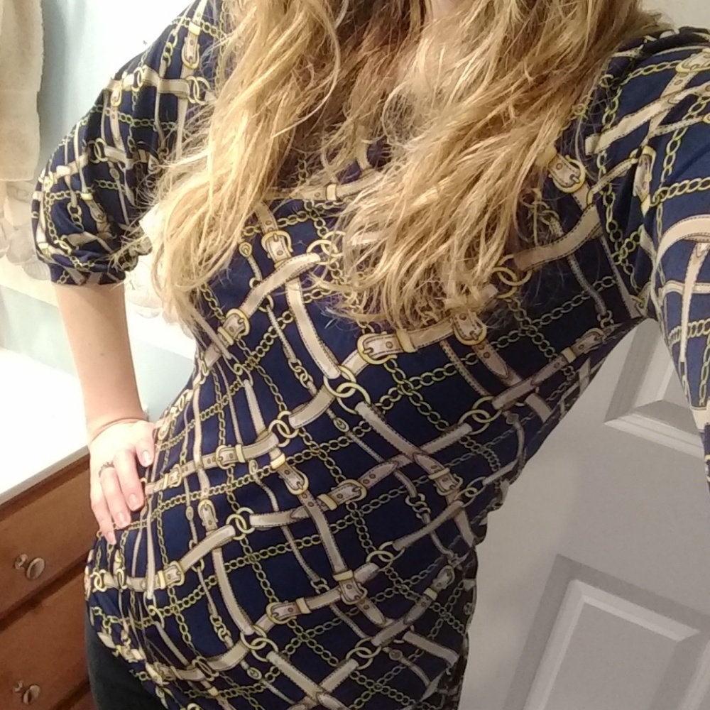 Ann Taylor Top Size XS Navy Gold Belts/Chains